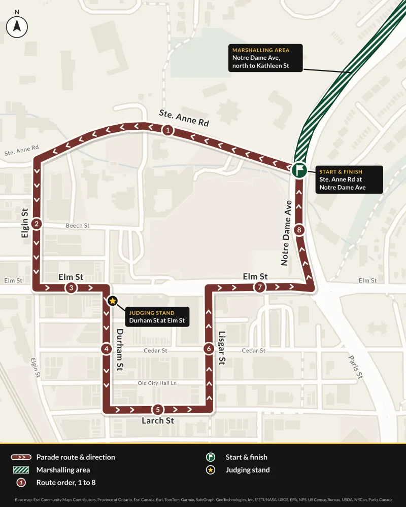 Map of the parade route. The same route is described in words on this page.